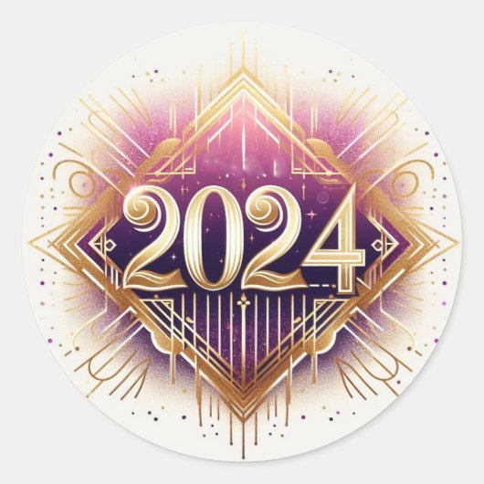 Sticker Rond Classe de Parties scintillant violet et or de 2024 (Devant)