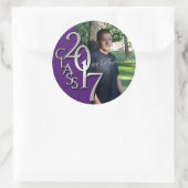 Sticker Rond Classe de photo de graduation violet et argent 201 (Sac)