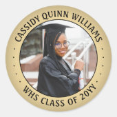 Sticker Rond Classe de photos Année Noir et Or Élégant Graduati (Devant)