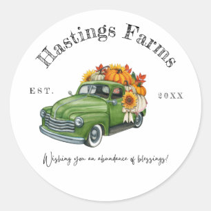Sticker Rond Classe de récolte de Thanksgiving Russe Green Farm