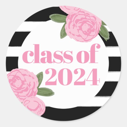 Sticker Rond Classe de Roses roses roses 2024 Noir + Blancs (Devant)