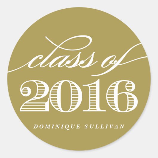 Sticker Rond Classe de script élégant de 2016 | Gold Graduation (Devant)