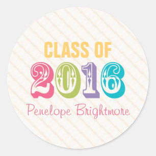 Sticker Rond Classe de typographie d'arc-en-ciel de 2016