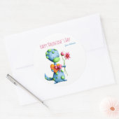 Sticker Rond Classe d'école Blue Dinosaur Kids Valentine's Day (Enveloppe)