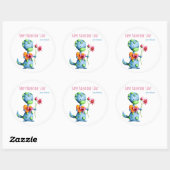 Sticker Rond Classe d'école Blue Dinosaur Kids Valentine's Day (Feuille)