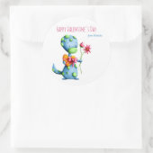 Sticker Rond Classe d'école Blue Dinosaur Kids Valentine's Day (Sac)