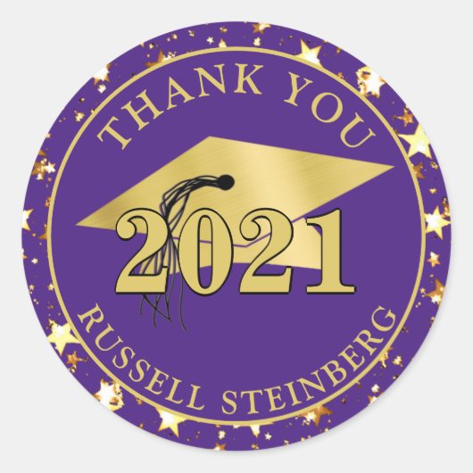 Sticker Rond Classe d'études Année Purple Gold Stars MERCI (Devant)