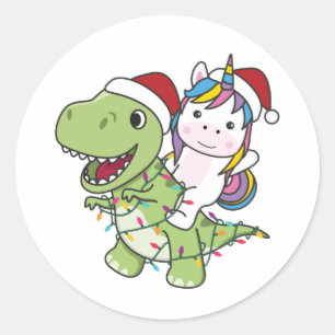 Sticker Rond Classe Dinosaur Christmas Unicorn Winter T-Rex Din