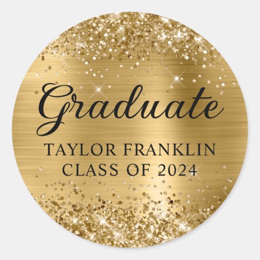 Sticker Rond Classe d'or Glittery de 2024 Graduate (Devant)