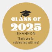 Sticker Rond Classe d'or noir moderne de Merci 2025 (Devant)