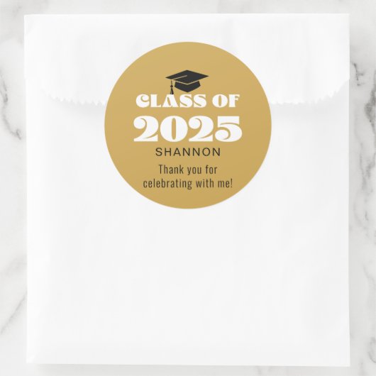 Sticker Rond Classe d'or noir moderne de Merci 2025 (Sac)