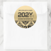 Sticker Rond Classe Élégante Or Et Noir Damas De 2016 (Sac)