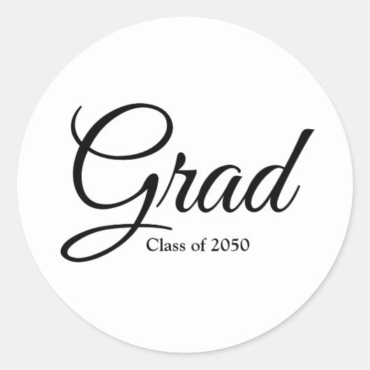 Sticker Rond Classe Grad de 2024 noir blanc script personnalisé (Devant)