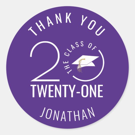 Sticker Rond CLASSE Moderne DE 2021 MERCI de graduation violet (Devant)