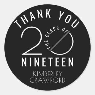 Sticker Rond Classe moderne du Merci de graduation noir 2019