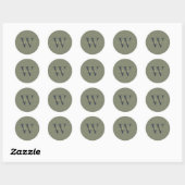Sticker Rond Classé Monogramme Simple Nom et Vert Olive Initial (Feuille)