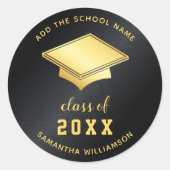 Sticker Rond Classe Noir et Or de 2025 Graduation sur mesure (Devant)