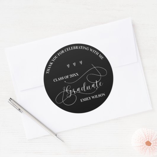 Sticker Rond Classe noire et blanche de Merci 2025 (Enveloppe)