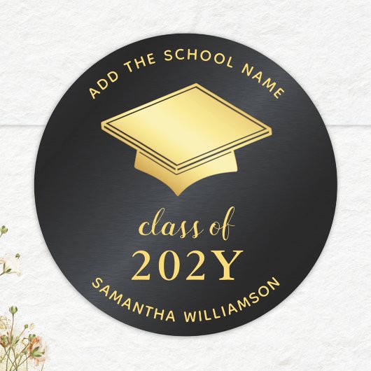 Sticker Rond Classe noire et or de 2025 Graduate Graduation