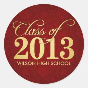 Sticker Rond Classe or et masque rouge floral élégant de 2013
