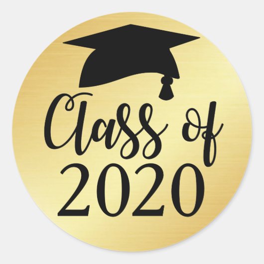 Sticker Rond Classe or et noir de 2020 Graduation Favor (Devant)