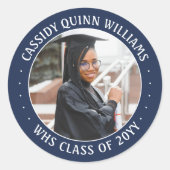 Sticker Rond Classe photo Année Marine Bleu Blanc Moderne Gradu (Devant)