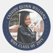 Sticker Rond Classe photo Année Marine Bleu Or Modernité Gradua (Devant)