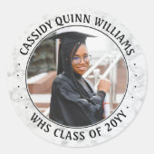 Sticker Rond Classe photo Année Noir et Marbre blanc Graduation (Devant)