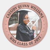 Sticker Rond Classe photo Année Rose Gold & Black Graduation (Devant)