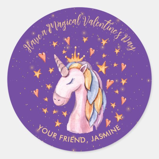 Sticker Rond Classe pour enfants de Unicorn Saint-Valentin (Devant)