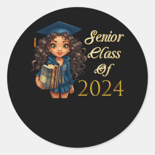 Sticker Rond Classe Supérieure De 2024 Black Girl Graduation Af