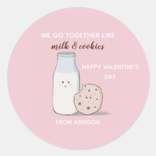 Sticker Rond Classe Valentine Lait et cookies