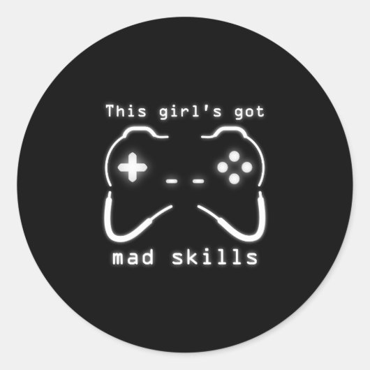 Sticker Rond Classi, la fille a des compétences Mad Contrôleur (Devant)