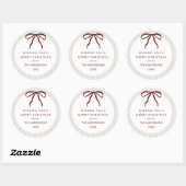 Sticker Rond Classic Beige  Stripes Red Bow Merry Christmas (Feuille)