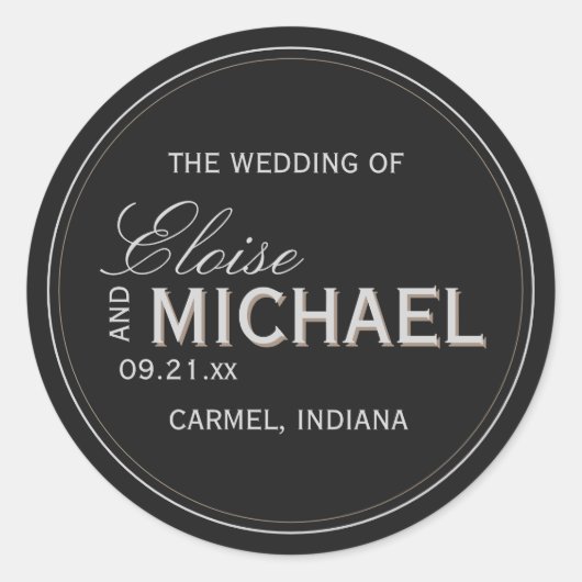 Sticker Rond Classic Black Calligraphy Formal Wedding (Devant)