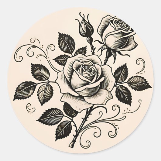 Sticker Rond Classic Black Rose Vintage Botanical Bloom (Devant)