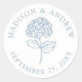 Sticker Rond Classic Blue Hydrangea Personalized Wedding (Devant)