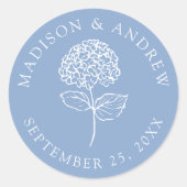 Sticker Rond Classic Blue Hydrangea Personalized Wedding (Devant)