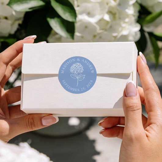 Sticker Rond Classic Blue Hydrangea Personalized Wedding