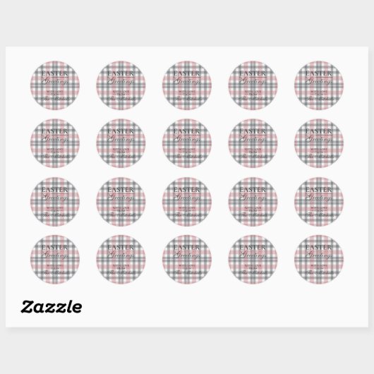Sticker Rond Classic Blush Pink Gray Plaid Pattern Label Sheet (Feuille)