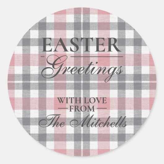 Sticker Rond Classic Blush Pink Gray Plaid Pattern Label Sheet (Devant)