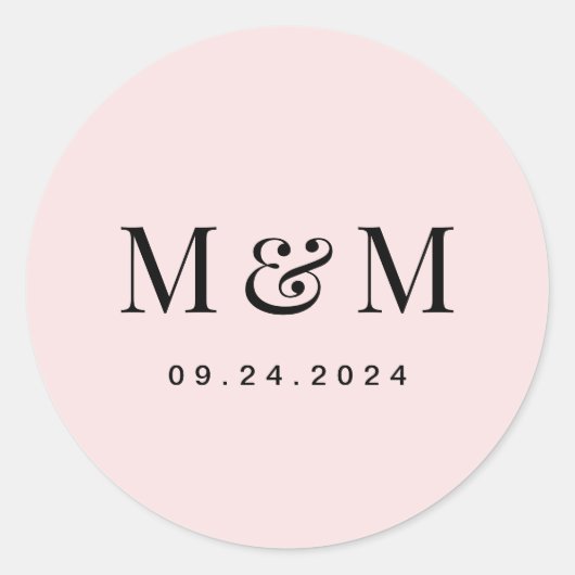 Sticker Rond Classic Blush Pink Monogram Typography Wedding (Devant)