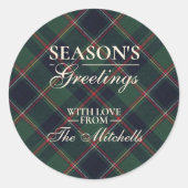 Sticker Rond Classic Dark Blue Red Green Plaid Pattern (Devant)