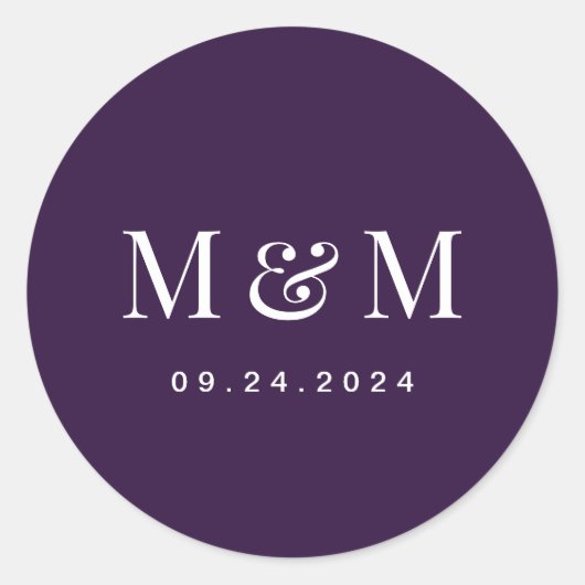 Sticker Rond Classic Dark Purple Monogram Typography Wedding (Devant)