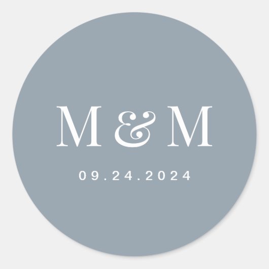 Sticker Rond Classic Dusty Blue Monogram Typography Wedding (Devant)