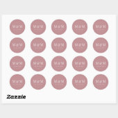 Sticker Rond Classic Dusty Rose Monogram Typography Wedding (Feuille)