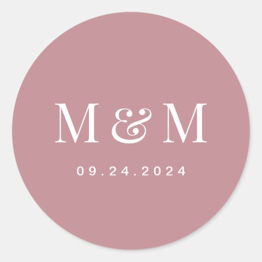 Sticker Rond Classic Dusty Rose Monogram Typography Wedding (Devant)
