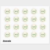Sticker Rond Classic Elegance Monogram Ivory & Emerald Floral (Feuille)