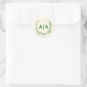 Sticker Rond Classic Elegance Monogram Ivory & Emerald Floral (Sac)