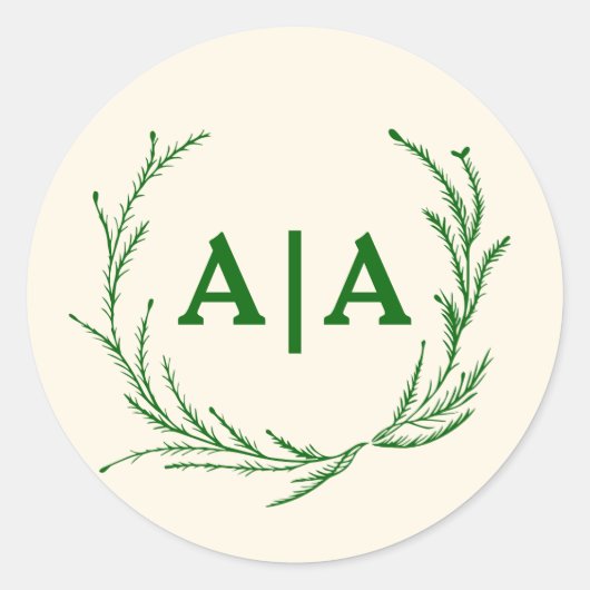 Sticker Rond Classic Elegance Monogram Ivory & Emerald Floral (Devant)
